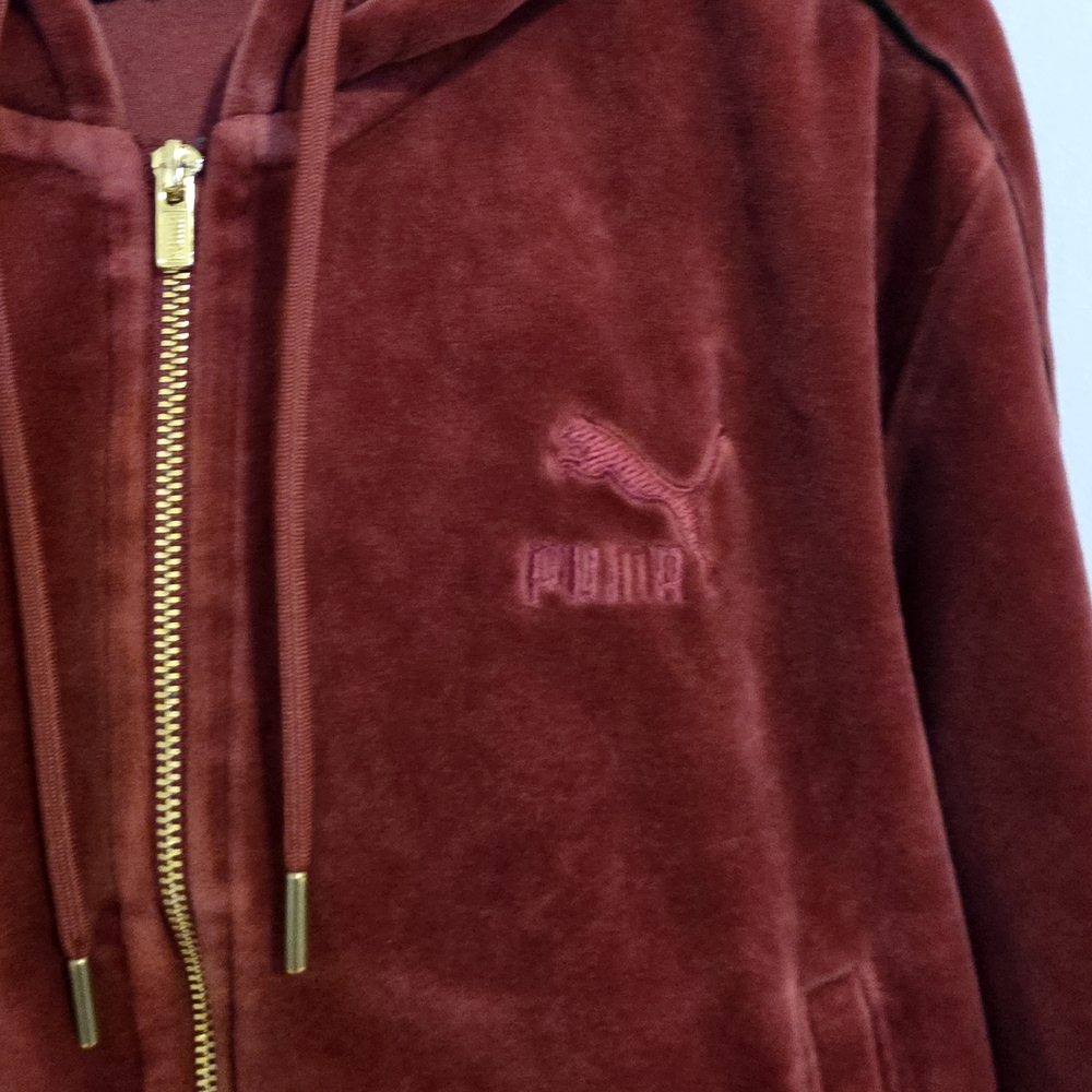 Puma Velour Zip Hoodie Burgundy Cropped XS Soft Velvet Zip-Up - Picture 4 of 13
